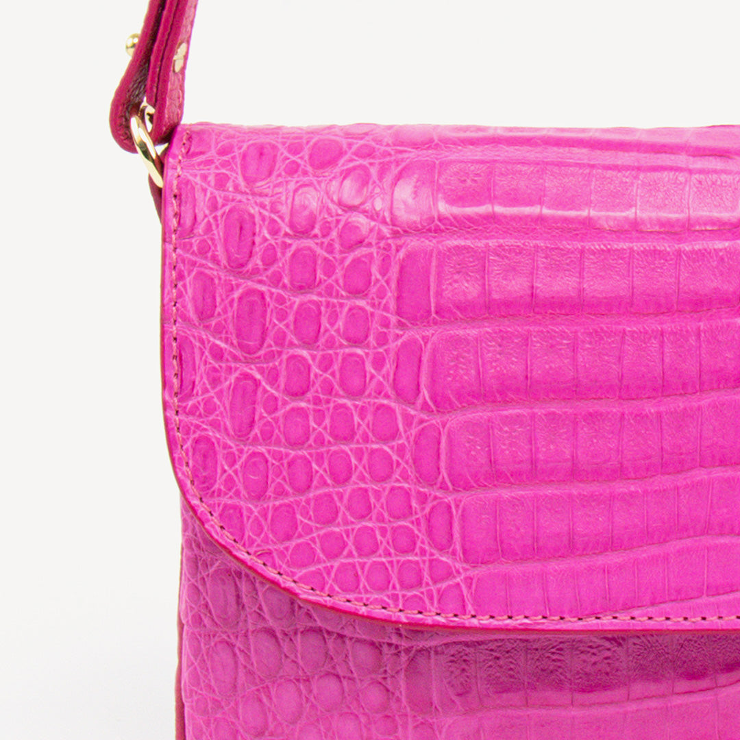 Pink baguette bag, Crocodile leather. Luisa