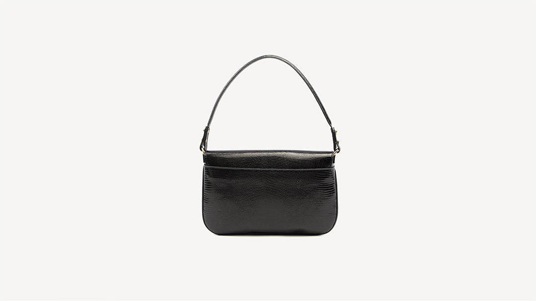Black baguette bag, Lizard leather. Luisa