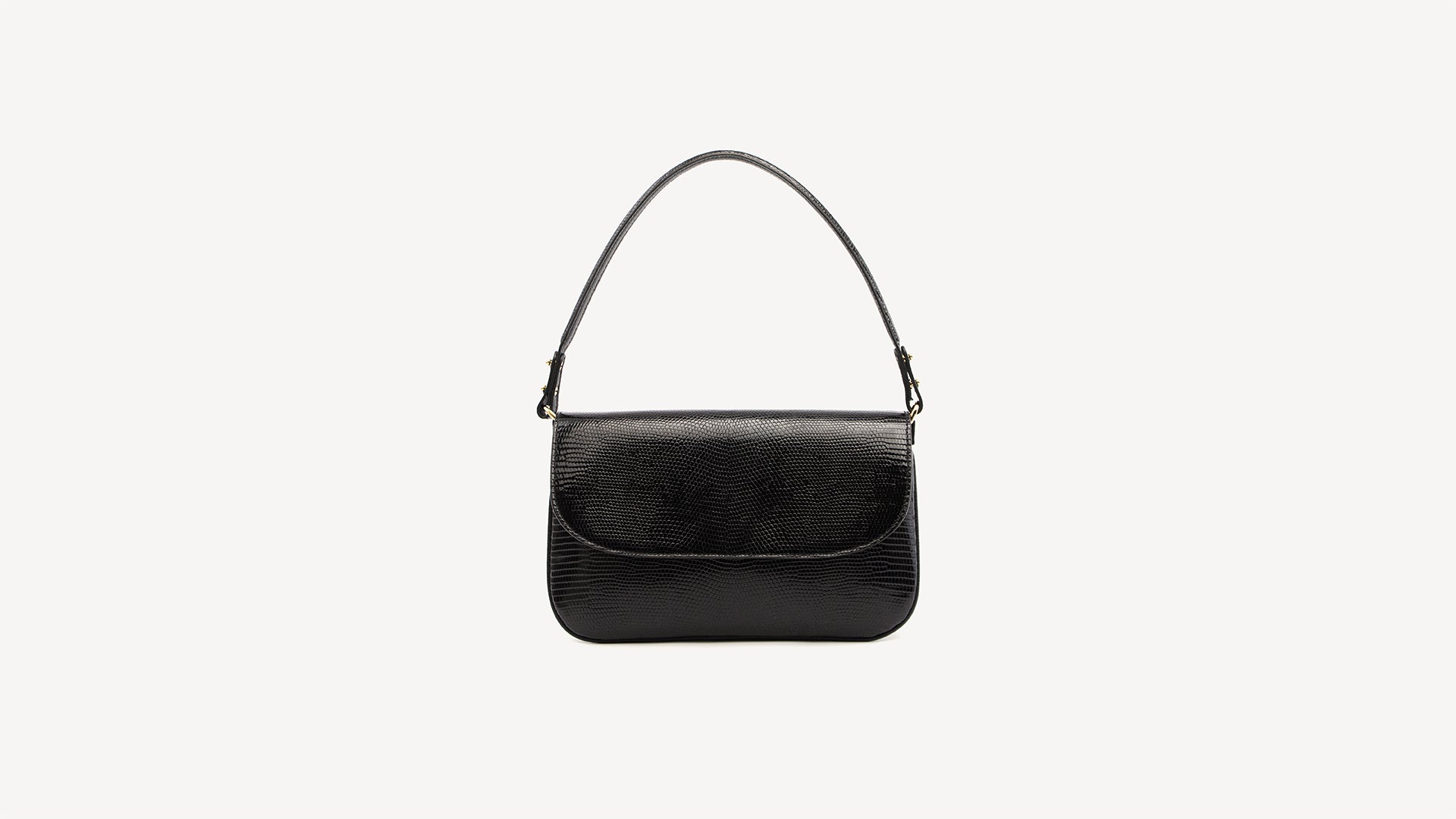 Black baguette bag, Lizard leather. Luisa