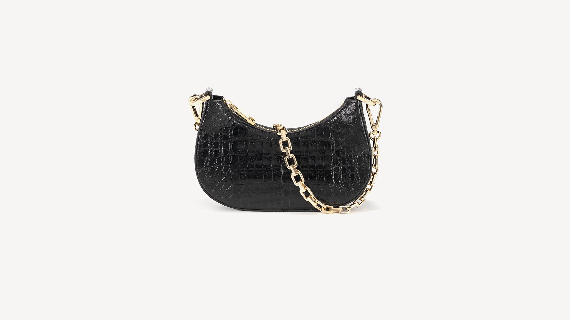 Black chain handbag, Crocodile leather. Small Mia
