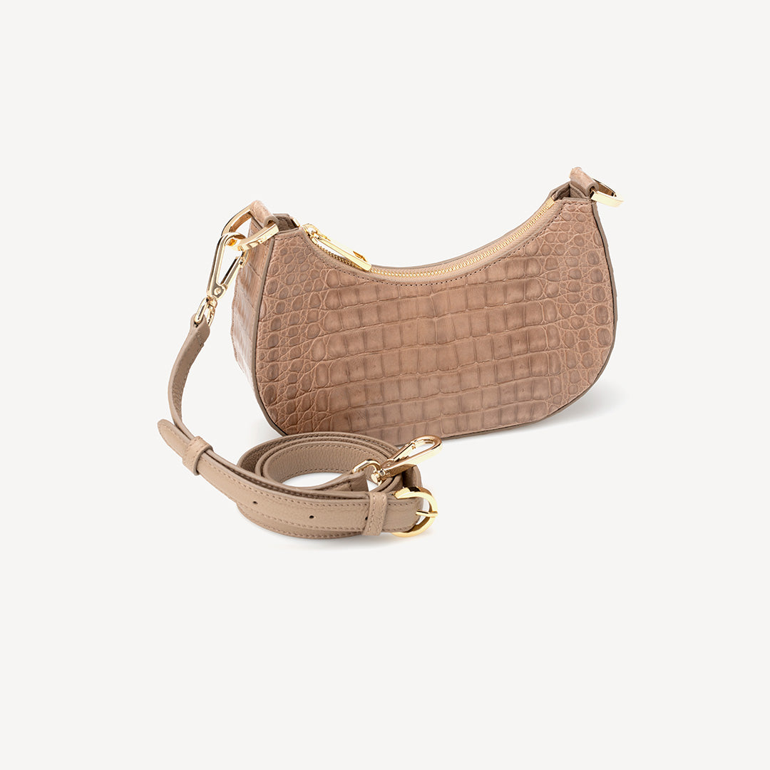 Brown chain handbag, Crocodile leather. Small Mia