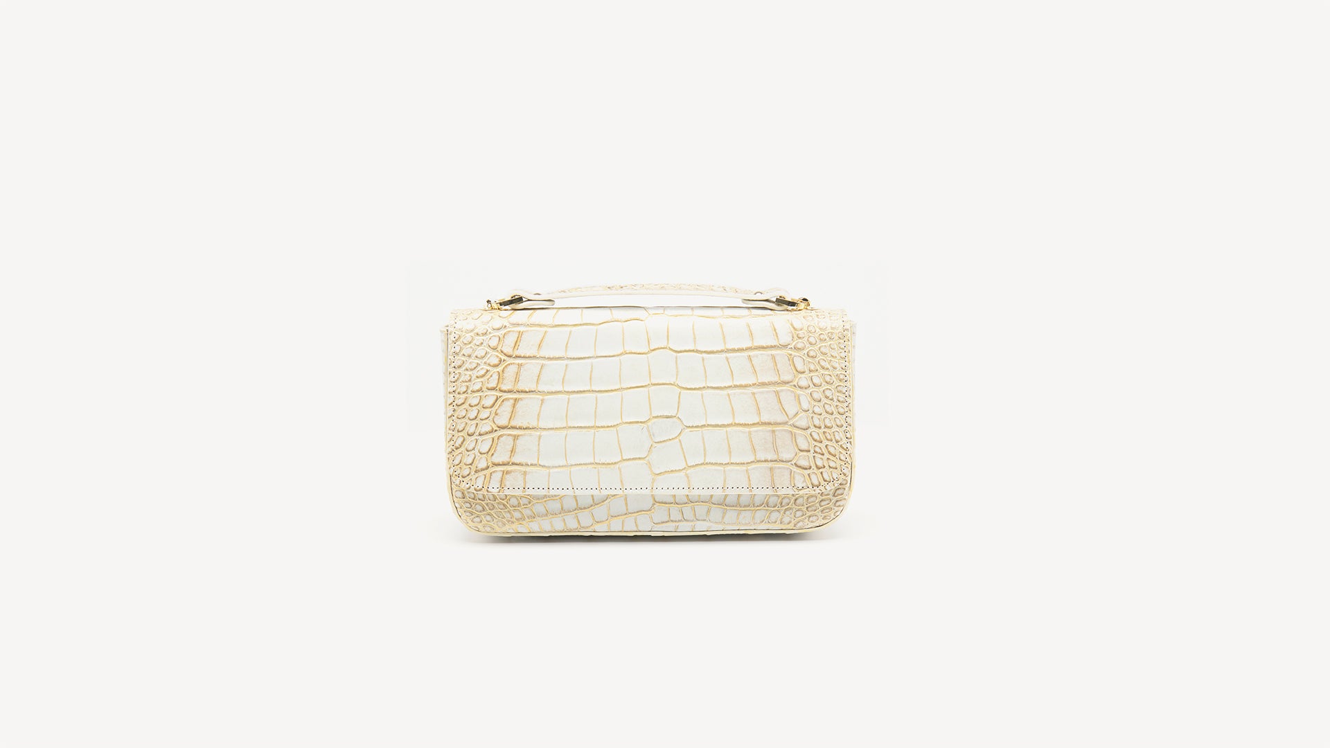 Beige clutch bag, Alligator leather. Lauren