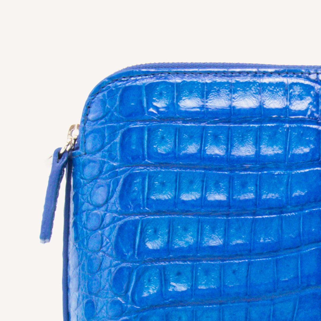 Blue double zipper bag, Crocodile leather. Lucia