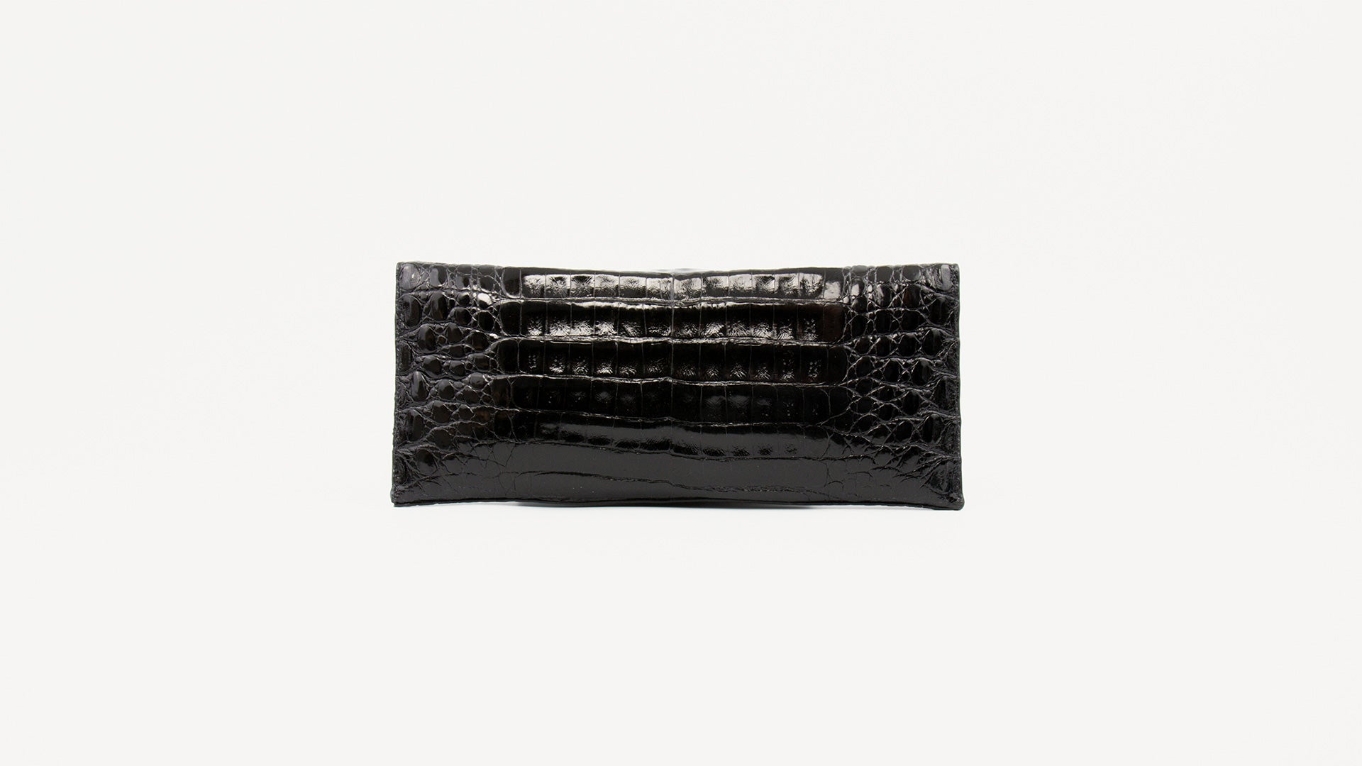 Black clutch, Crocodile, Glazed, Gold. GRACIA