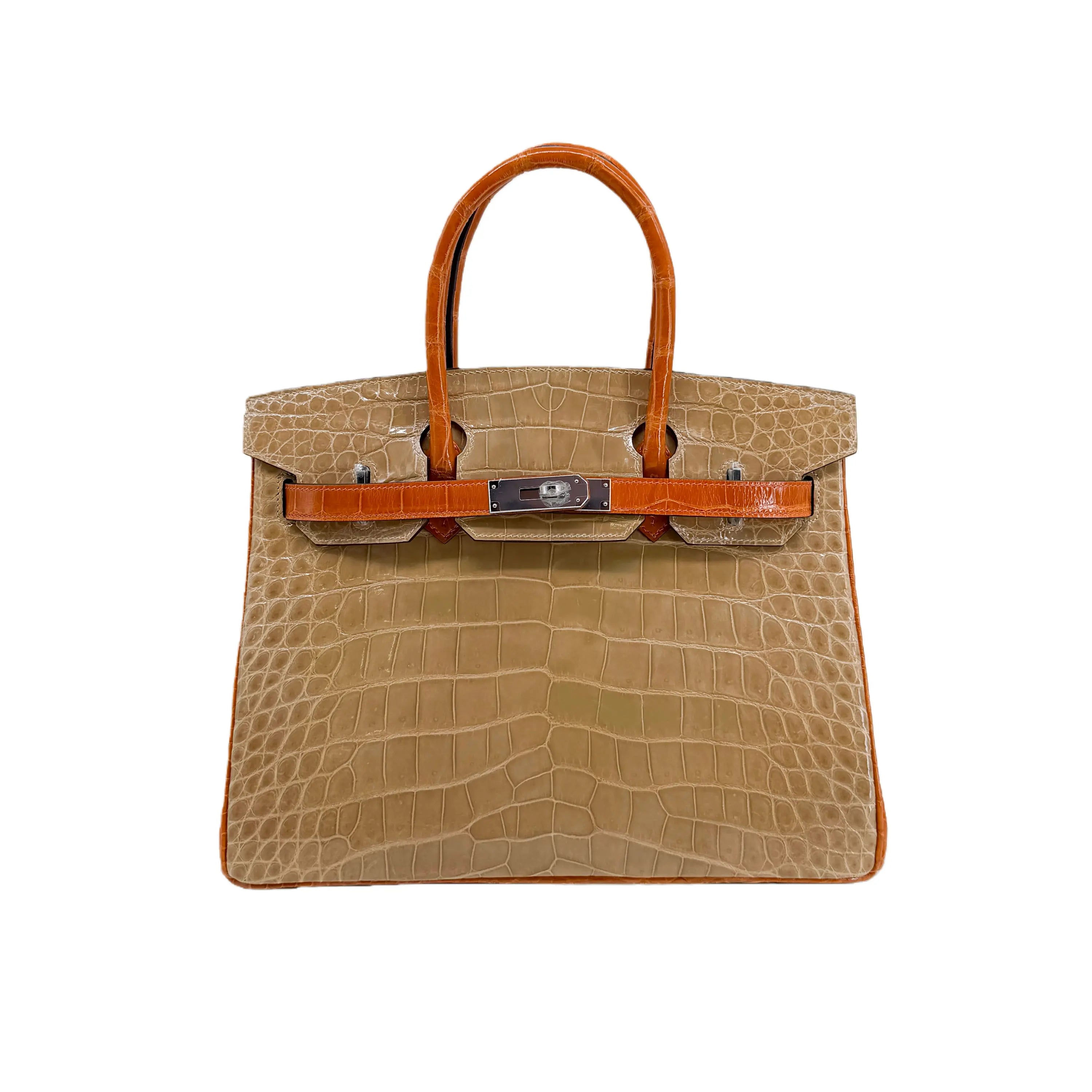 BK 25 Lisse Alligator Handbag Sable / Tangerine
