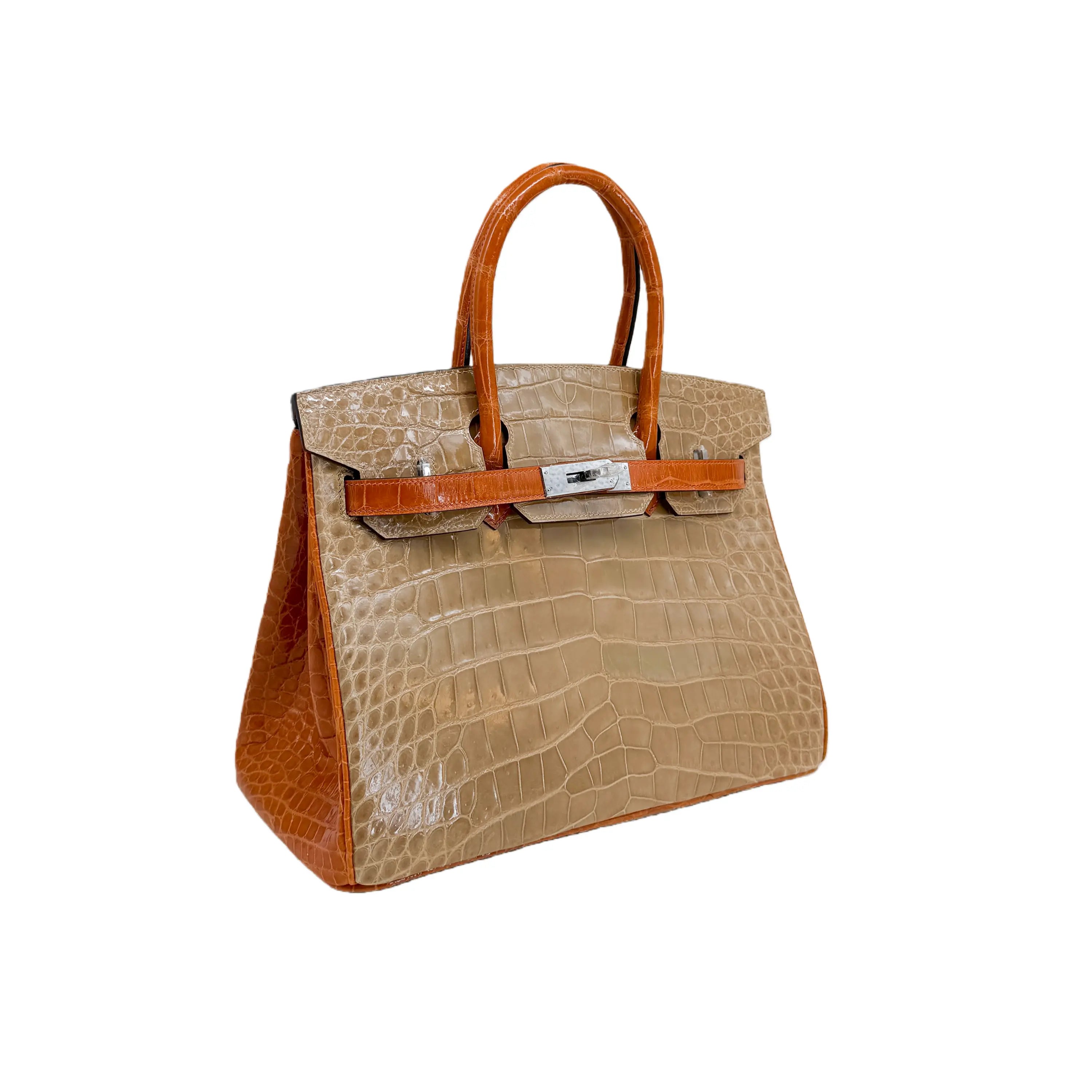 BK 25 Lisse Alligator Handbag Sable / Tangerine