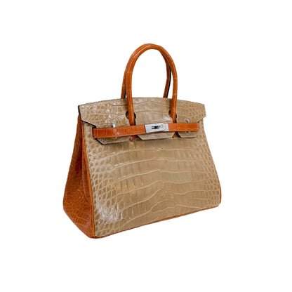 BK 25 Lisse Alligator Handbag Sable / Tangerine