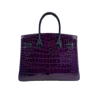 BK 25 Lisse Alligator Handbag Prune / Bleu Saphir