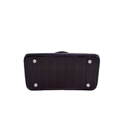 BK 25 Lisse Alligator Handbag Prune / Bleu Saphir