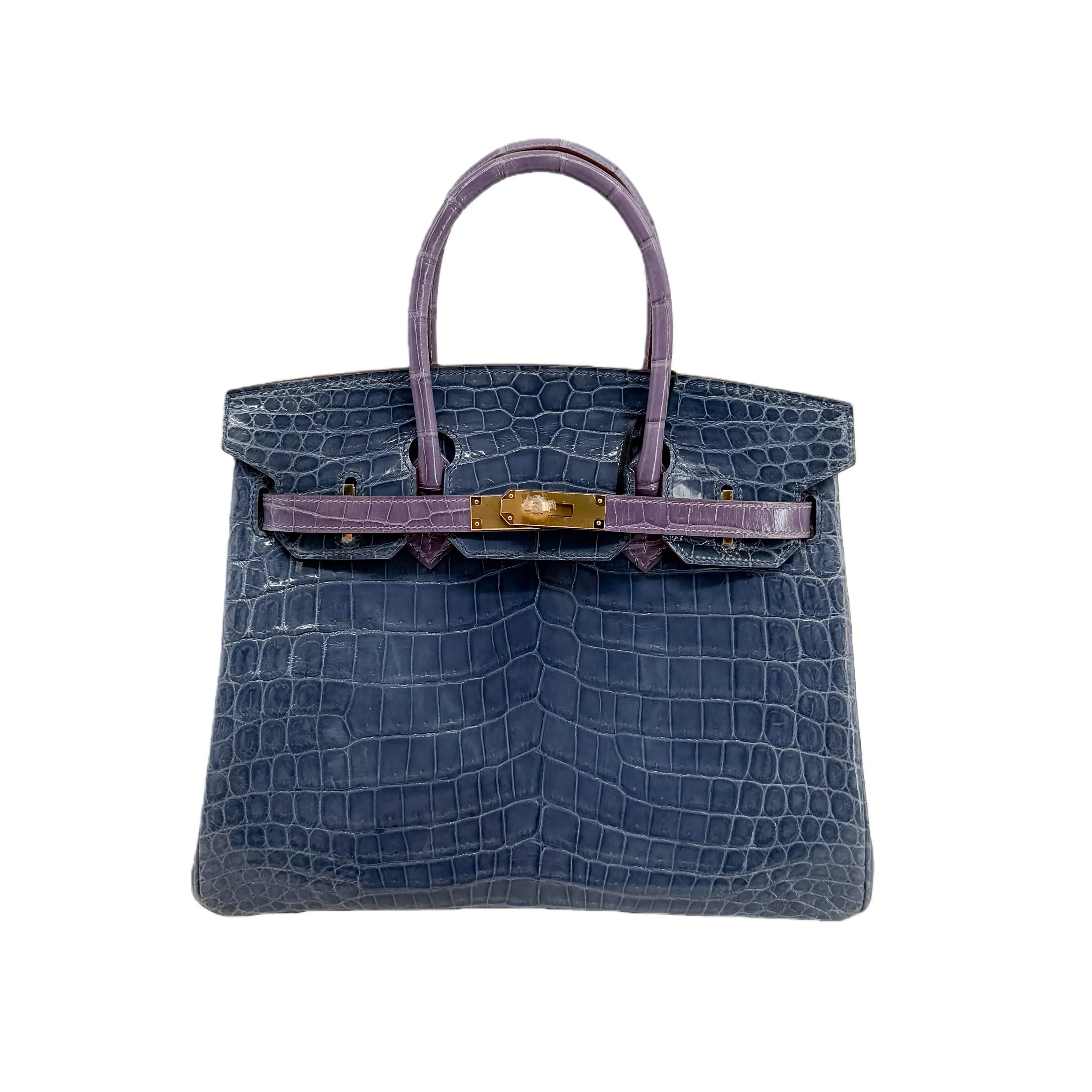BK 25 Lisse Alligator Handbag Bleu Tempête / Parme