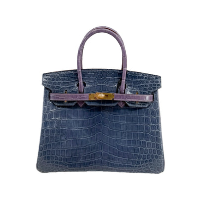 BK 25 Lisse Alligator Handbag Bleu Tempête / Parme