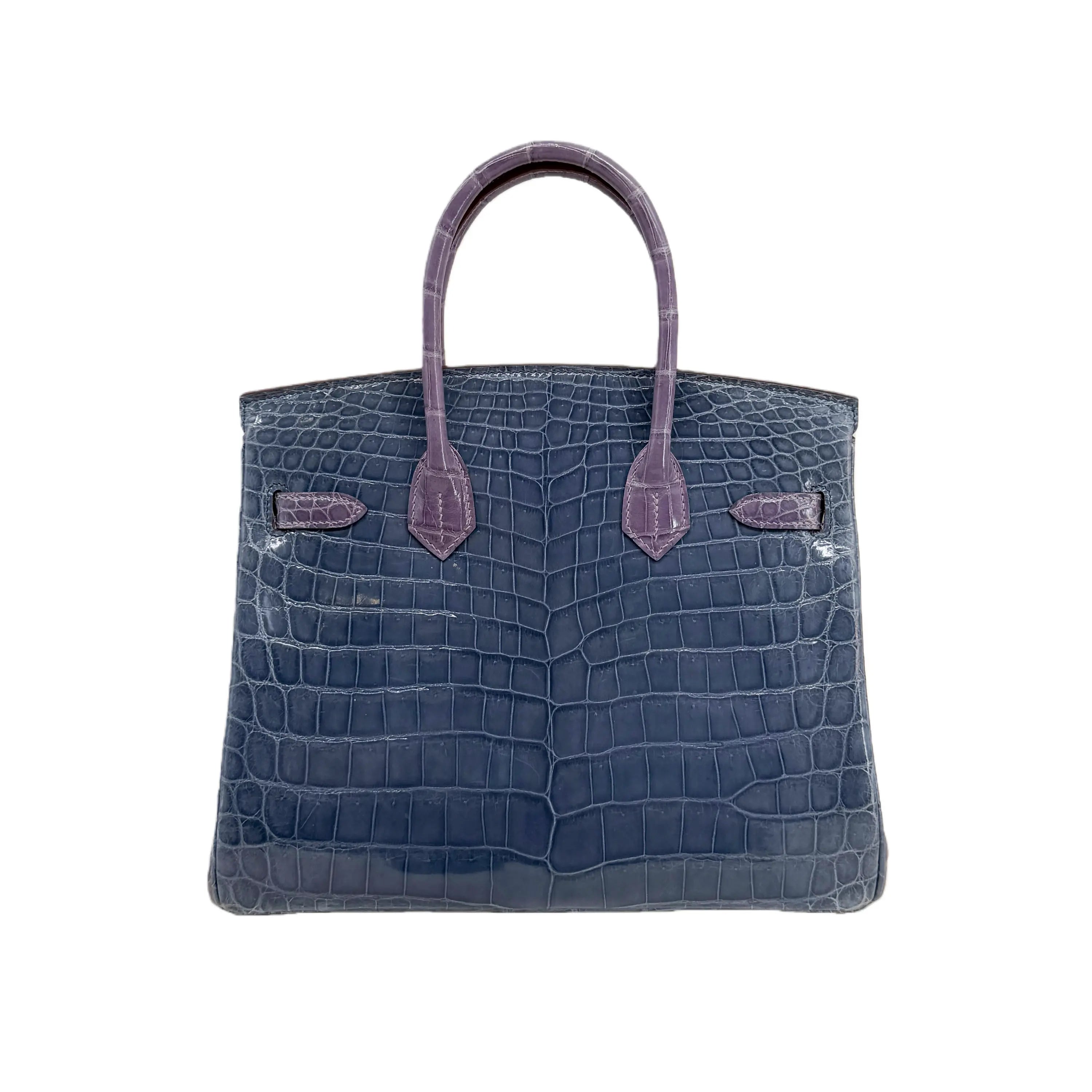 BK 25 Lisse Alligator Handbag Bleu Tempête / Parme