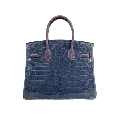 BK 25 Lisse Alligator Handbag Bleu Tempête / Parme