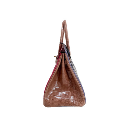 BK 25 Lisse Alligator Handbag Rose Tyrien / Poussière / Violet