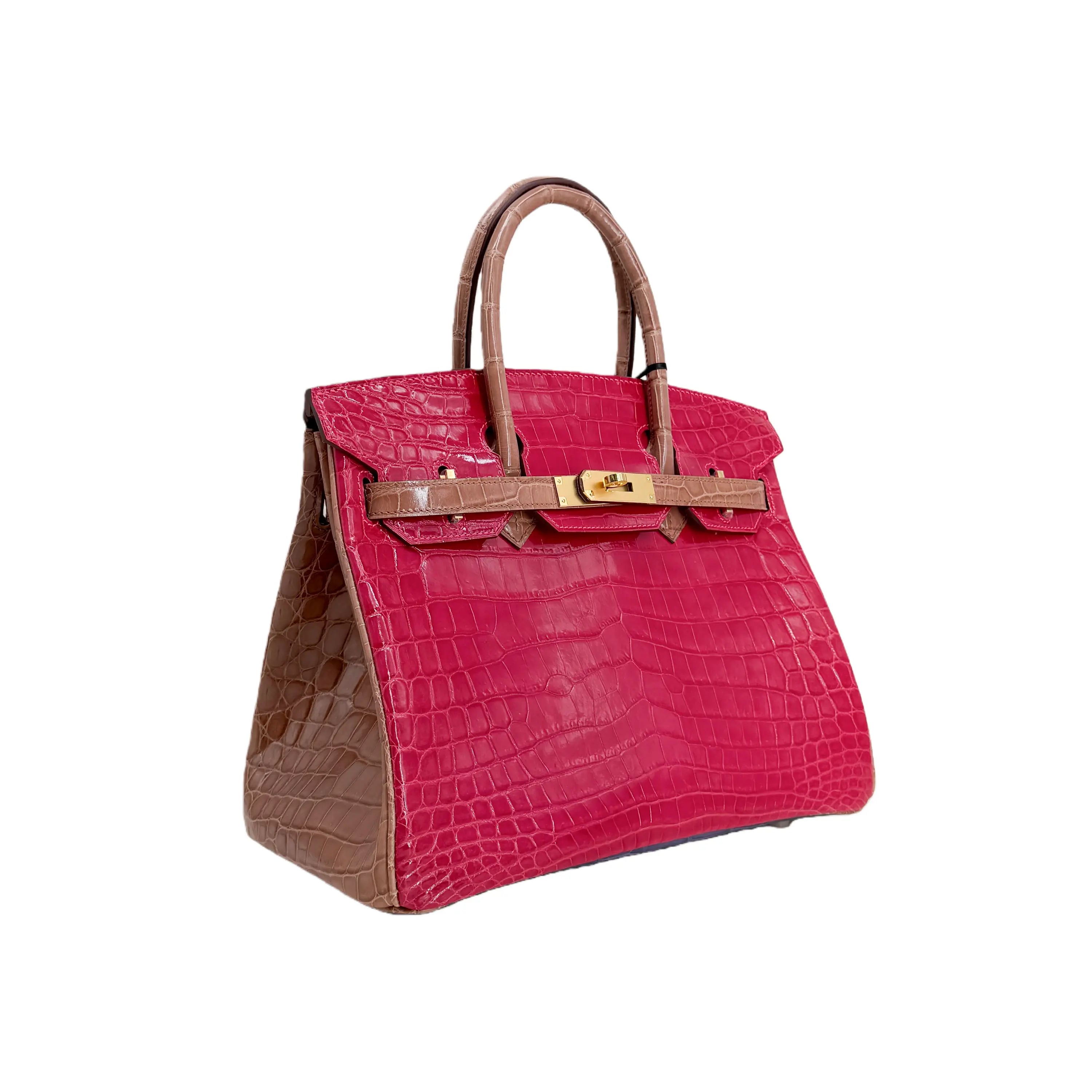 BK 25 Lisse Alligator Handbag Rose Tyrien / Poussière / Violet