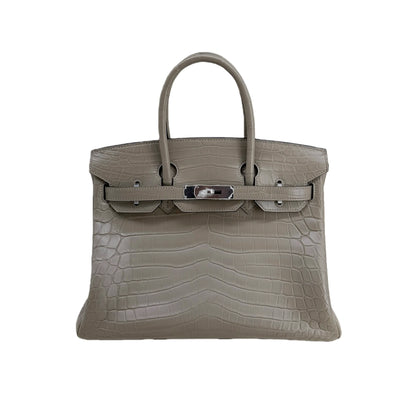 BK 25 Matte Alligator Handbag Gris Tourterelle