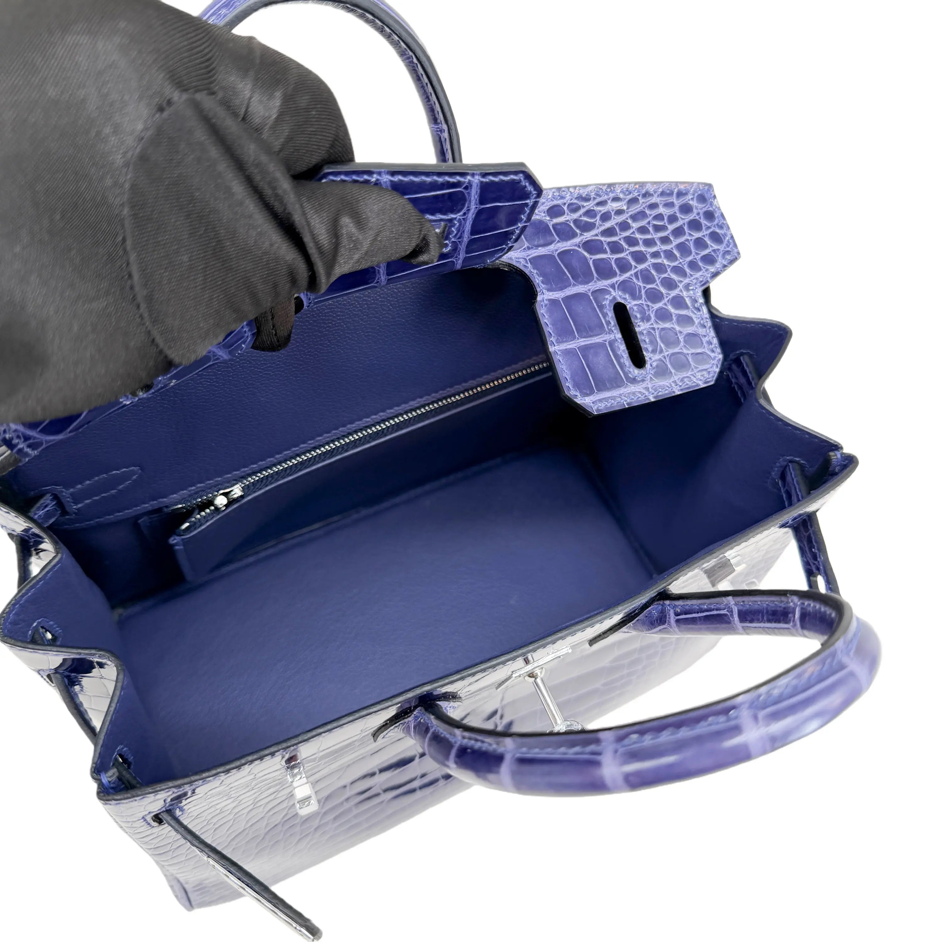 BK 25 Bleu Saphir Lisse Alligator Palladium Hardware – Exotic Mini Icon