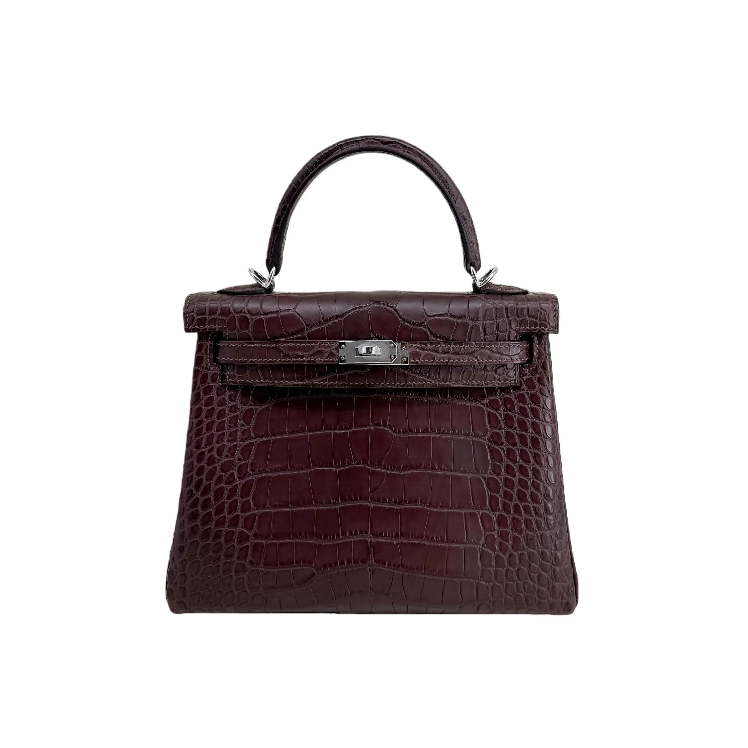 K25 Bordeaux Matte Alligator Palladium Hardware – Velvet-Red Exotic Mini