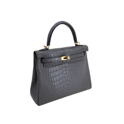 K25 Graphite Matte Alligator Gold Hardware – Storm-Gray Exotic Mini