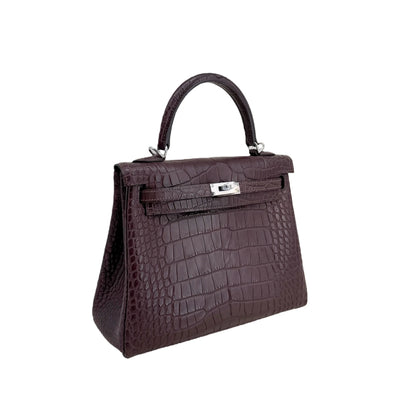 K25 Bordeaux Matte Alligator Palladium Hardware – Velvet-Red Exotic Mini