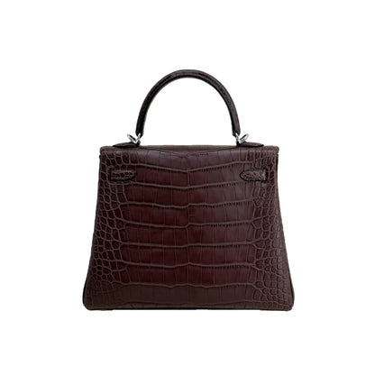 K25 Bordeaux Matte Alligator Palladium Hardware – Velvet-Red Exotic Mini