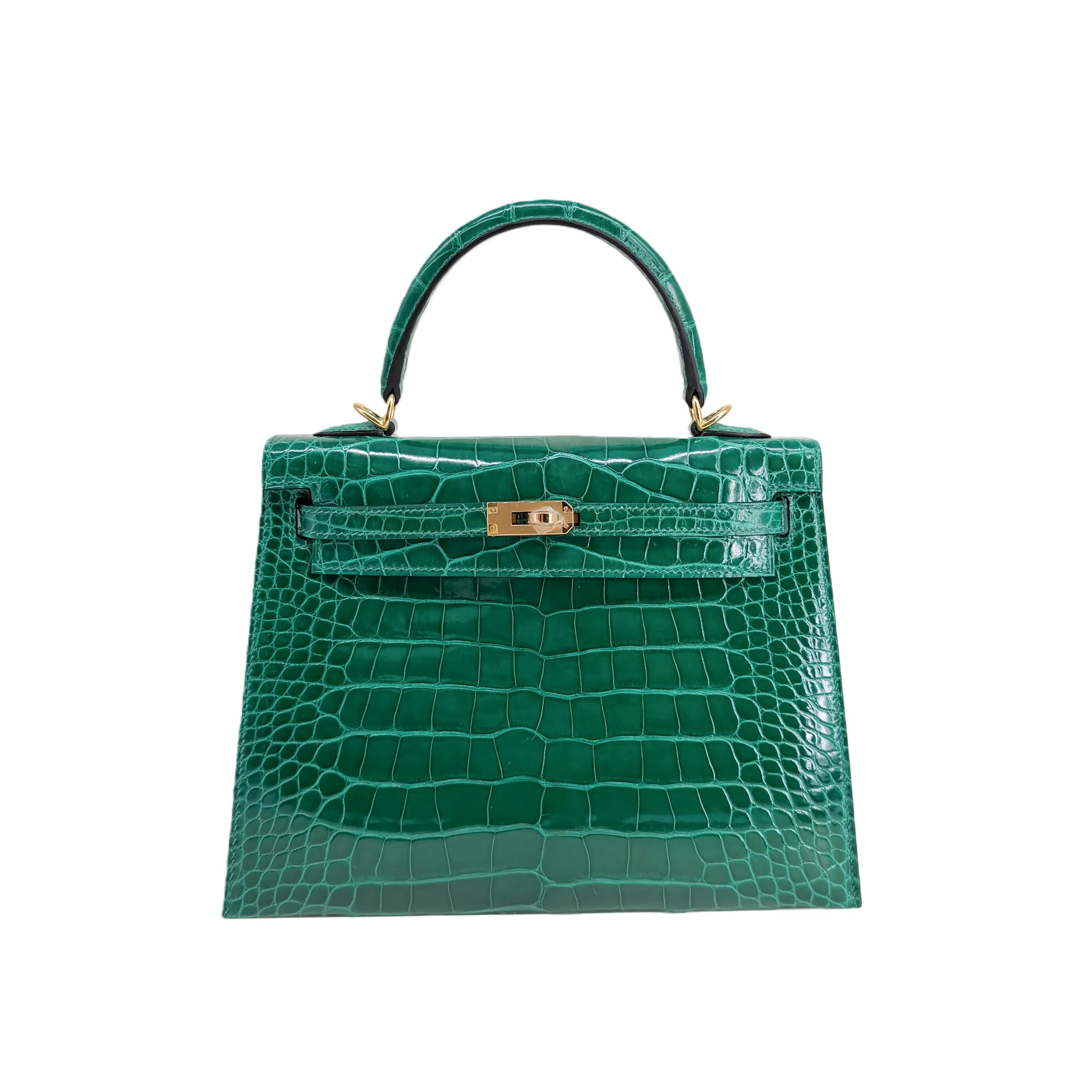 K25 Emerald Green Lisse Alligator Gold Hardware