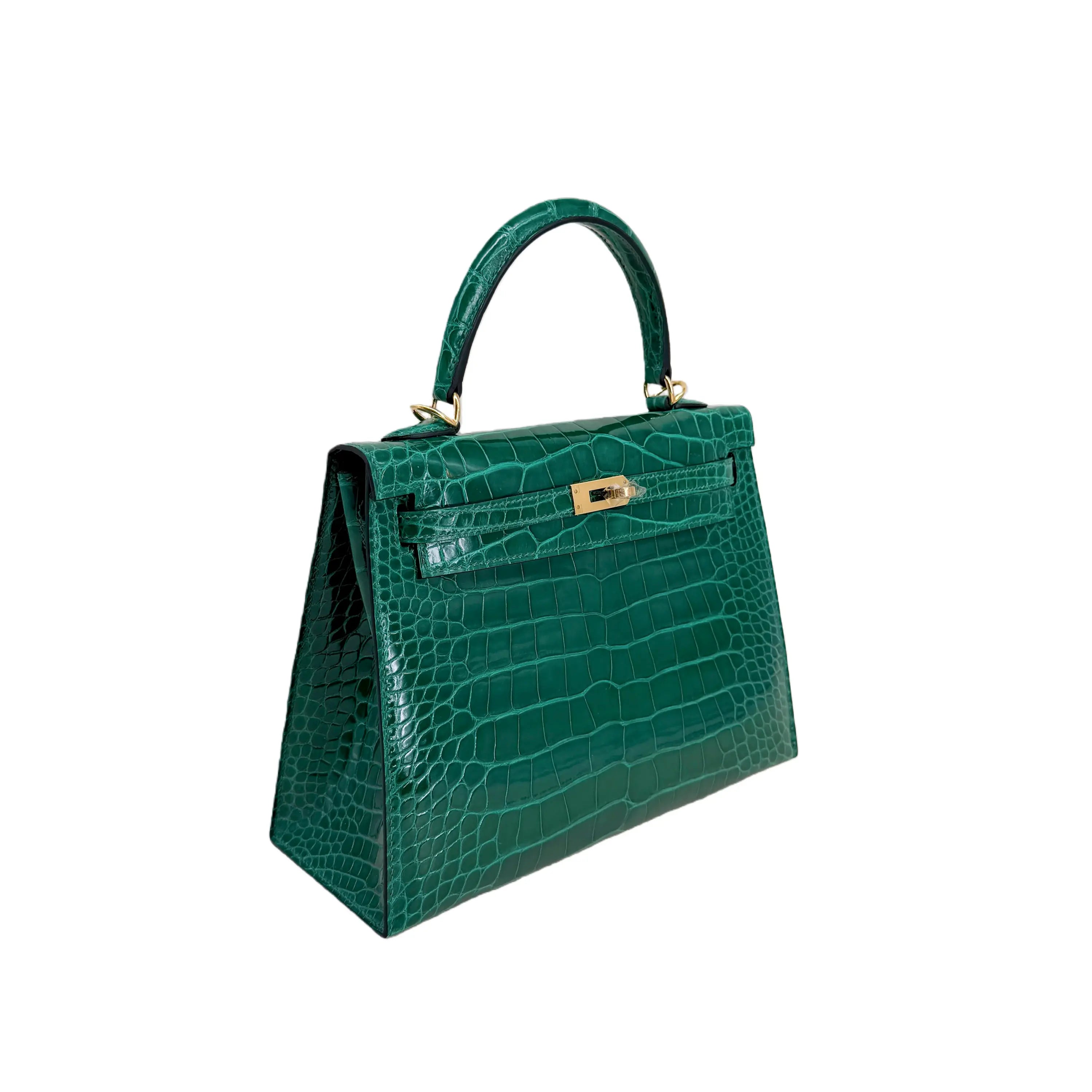 K25 Emerald Green Lisse Alligator Gold Hardware