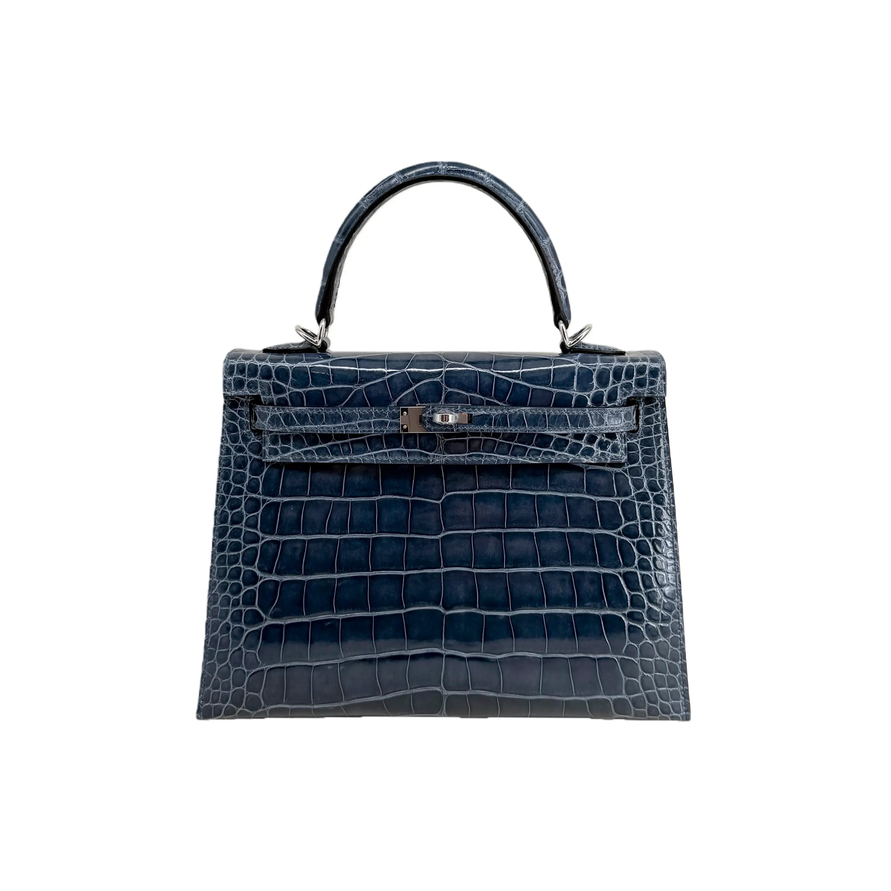 K25 Midnight Blue Lisse Alligator Handbag with Palladium Hardware