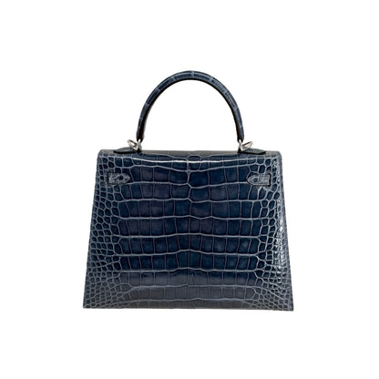 K25 Midnight Blue Lisse Alligator Handbag with Palladium Hardware