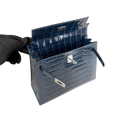 K25 Midnight Blue Lisse Alligator Handbag with Palladium Hardware