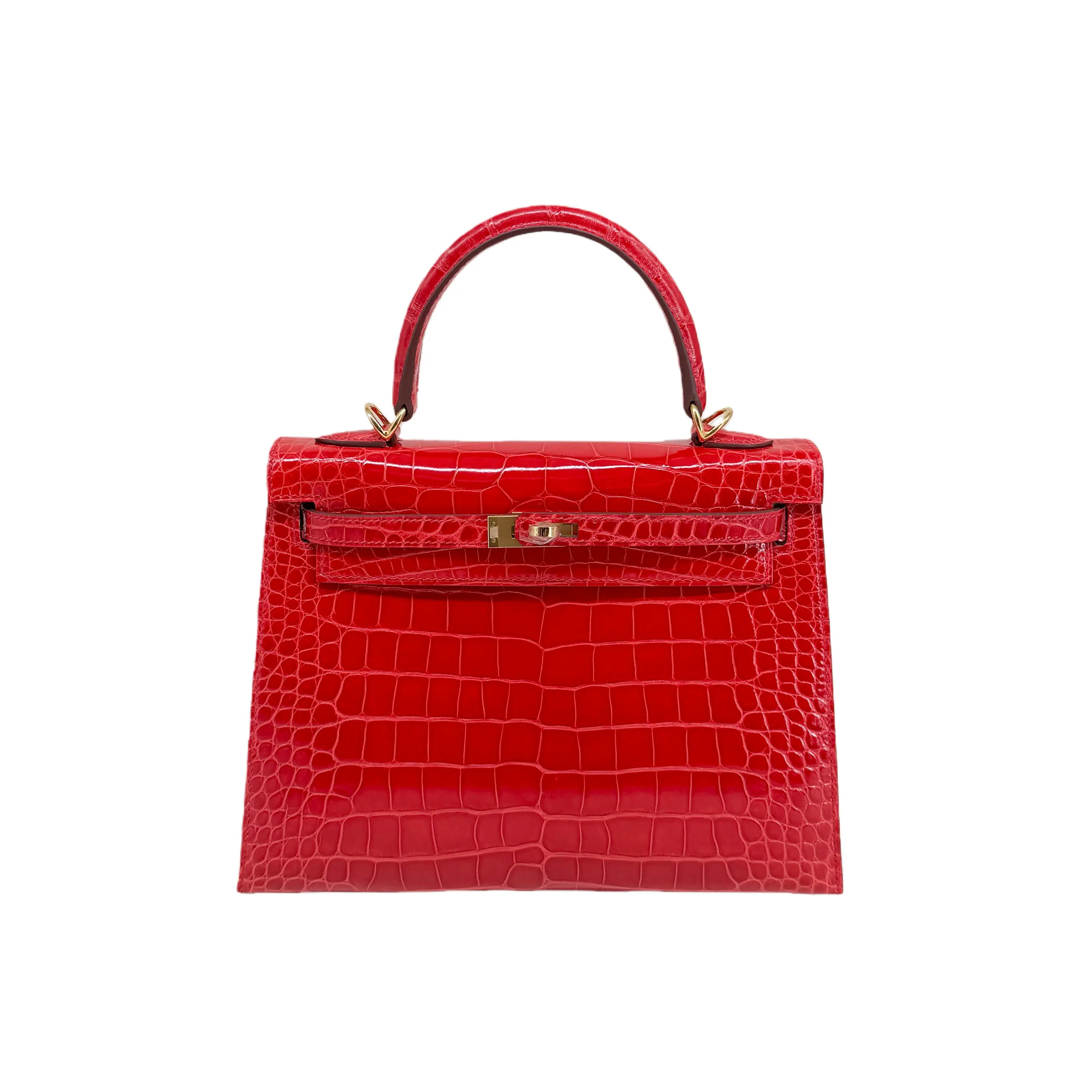 K25 Fiery Red Lisse Alligator Gold Hardware