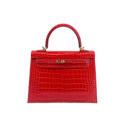 K25 Fiery Red Lisse Alligator Gold Hardware