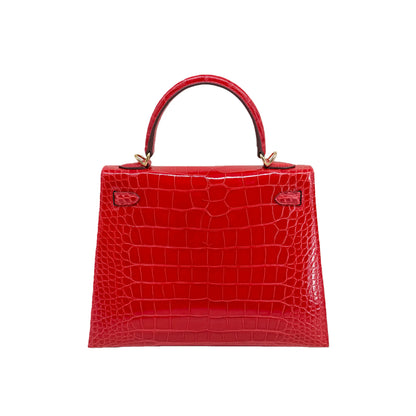 K25 Fiery Red Lisse Alligator Gold Hardware