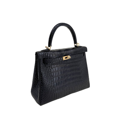 K25 Noir Lisse Alligator Gold Hardware – Midnight Exotic Mini