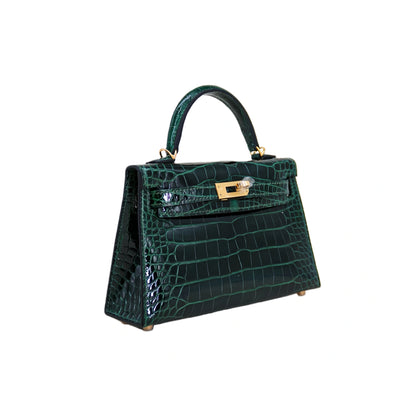 MK II 20 Lisse Alligator Handbag Forest Green