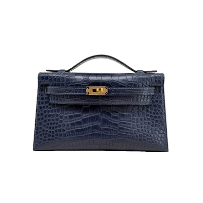 MK I 22 Bleu Marine Lisse Alligator Gold Hardware