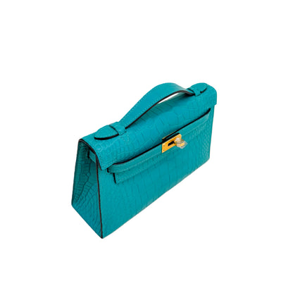 MK I 22 Bleu Paon Lisse Alligator Gold Hardware